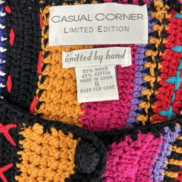 Casual Corner Limited Edition Knitted By Hand Cardigan Sweater Small Rainbow - Picture 6 of 8